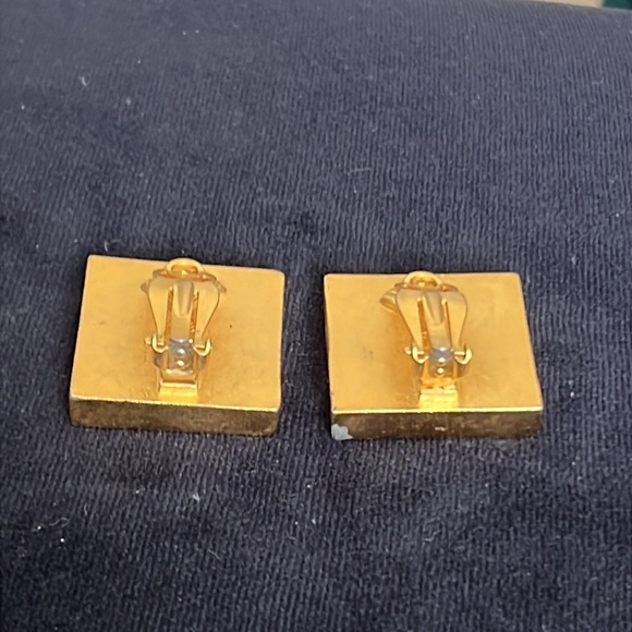 Vintage 80’s Karl Lagerfeld square gold and black clip earrings